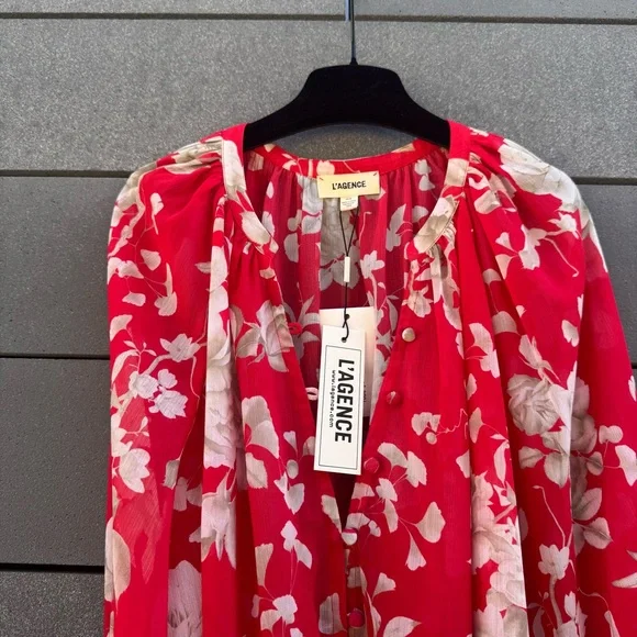 L'AGENCE Teagan Floral Semi-Sheer Button-Front Blouse size M - Picture 5 of 6
